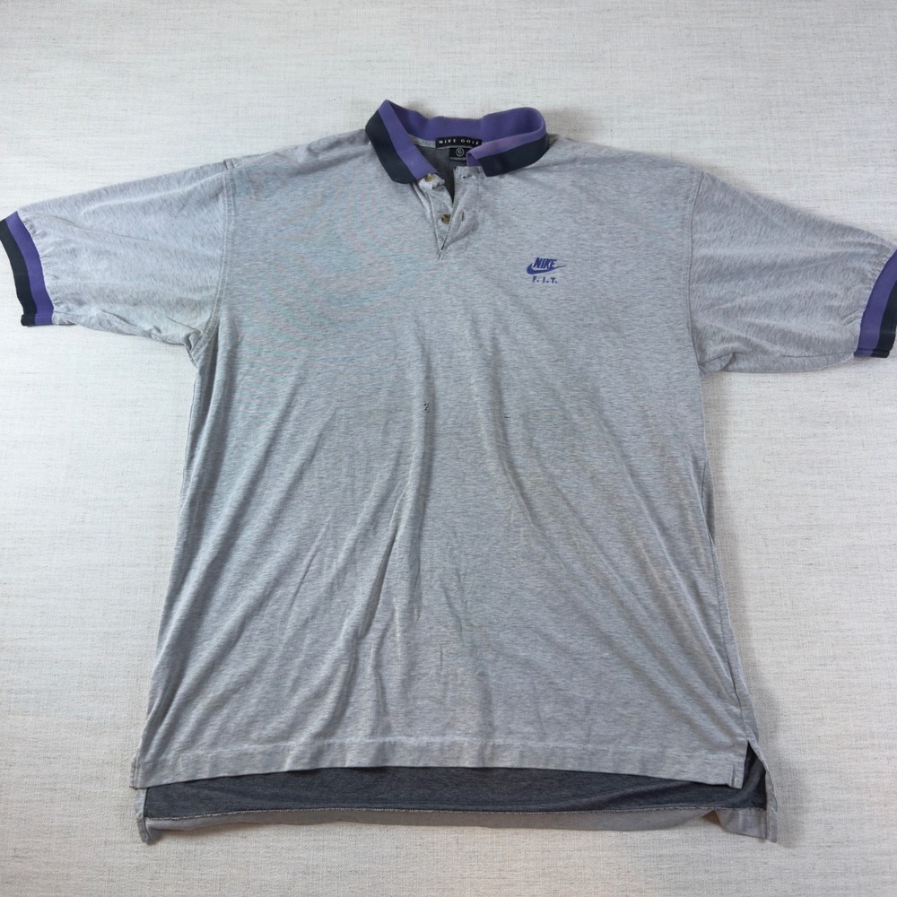 Vintage Nike Golf F.I.T. Polo Shirt Mens XL Gray Purple Black Swoosh 90s